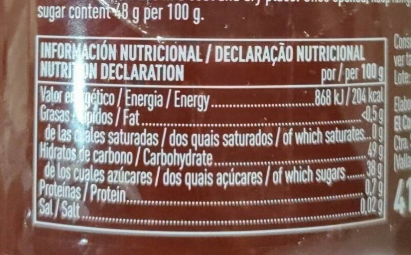 Foto da tabela nutricional