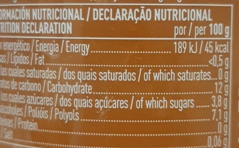 Foto da tabela nutricional