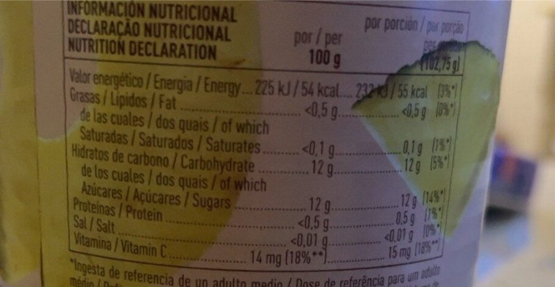 Foto da tabela nutricional