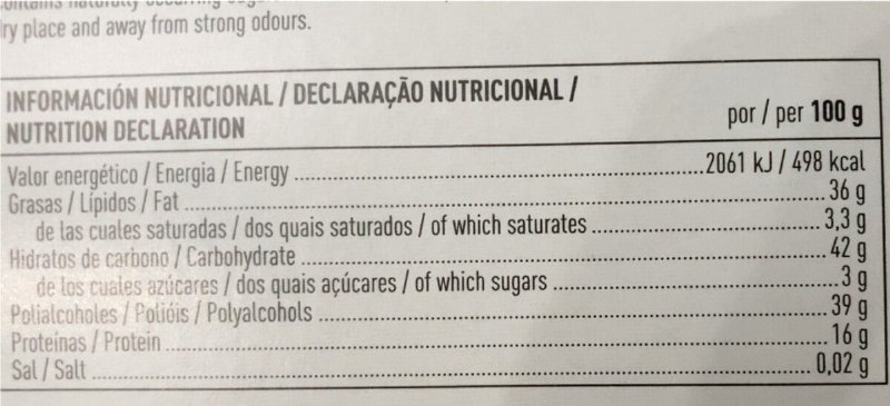 Foto da tabela nutricional