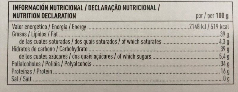 Foto da tabela nutricional