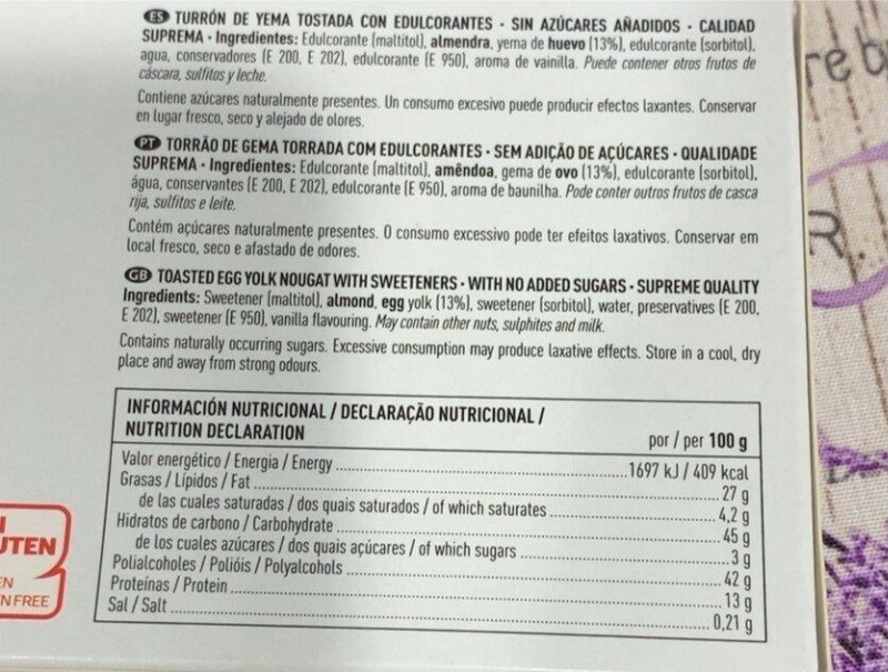 Foto da tabela nutricional