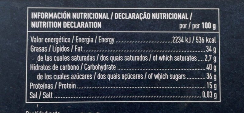 Foto da tabela nutricional