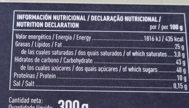Foto da tabela nutricional