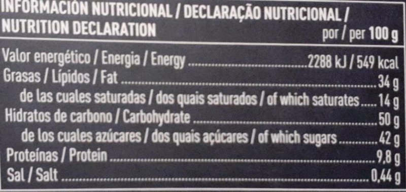 Foto da tabela nutricional
