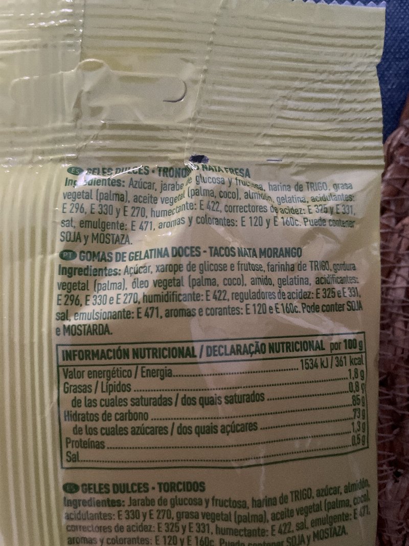 Foto da lista de ingredientes