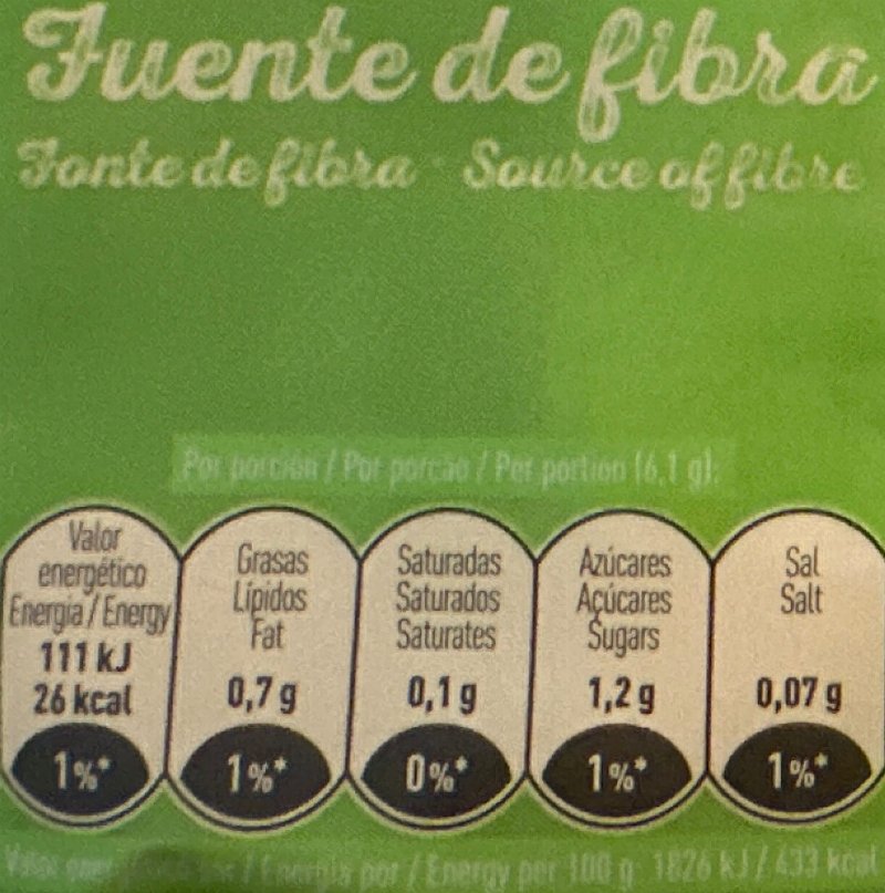Foto da tabela nutricional