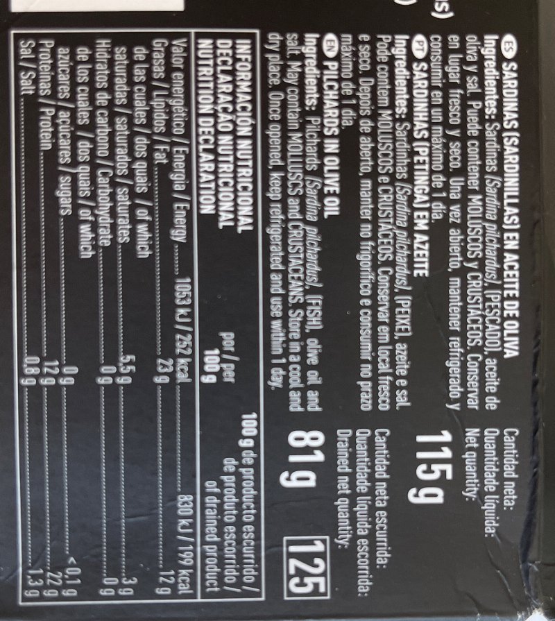 Foto da lista de ingredientes