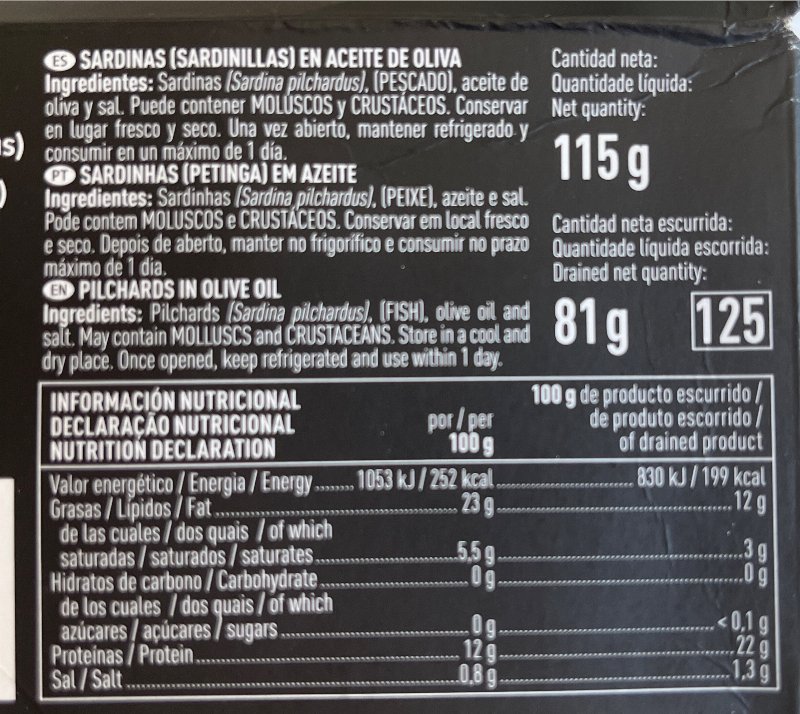 Foto da tabela nutricional