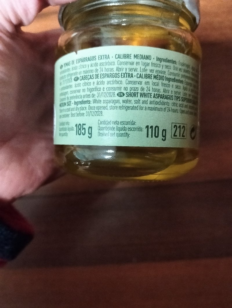 Foto da lista de ingredientes