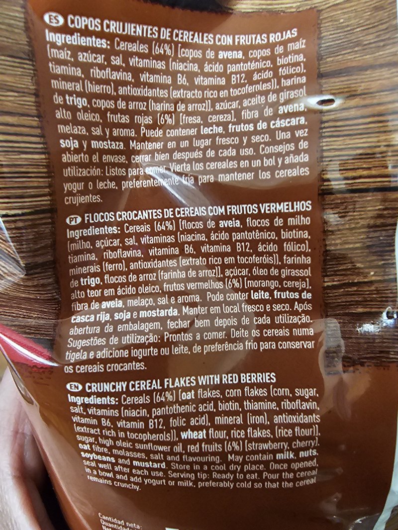Foto da lista de ingredientes