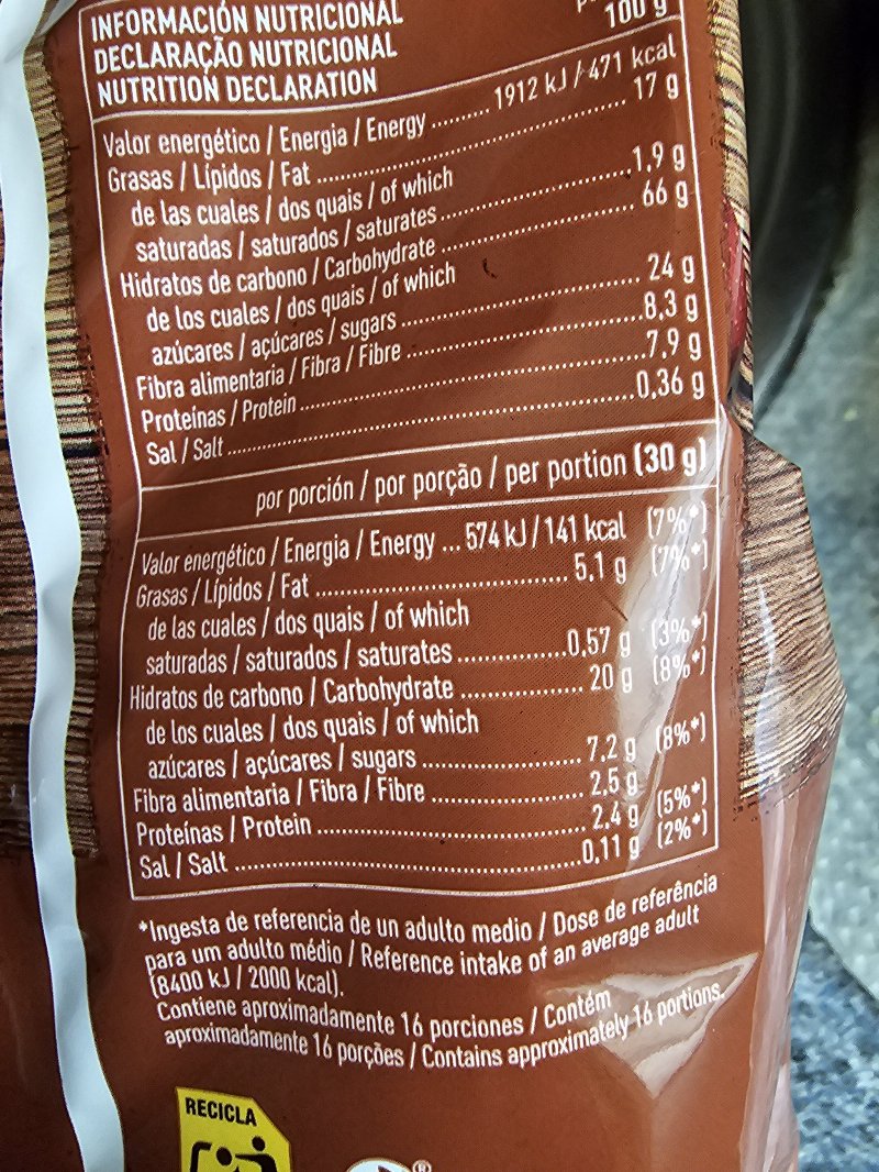 Foto da tabela nutricional