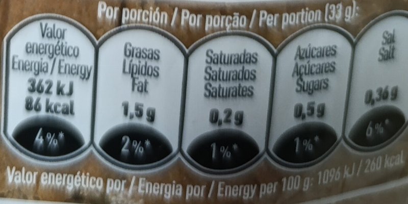 Foto da tabela nutricional