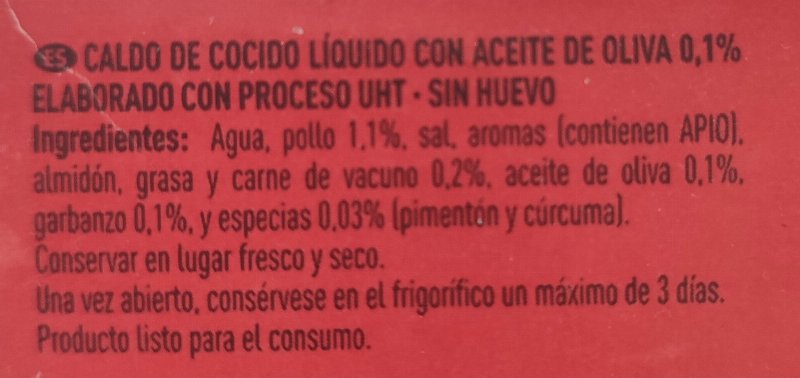 Foto da lista de ingredientes