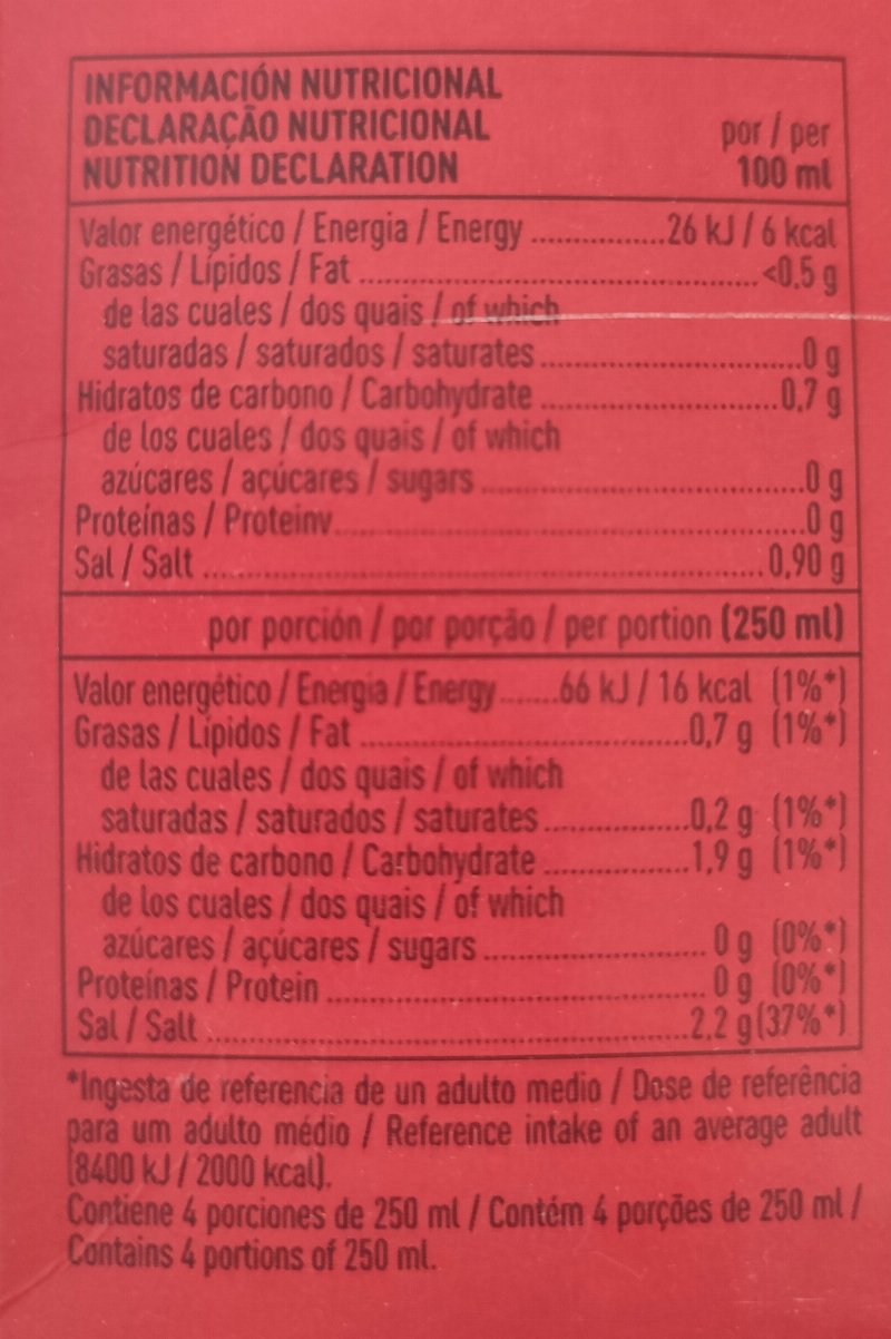 Foto da tabela nutricional