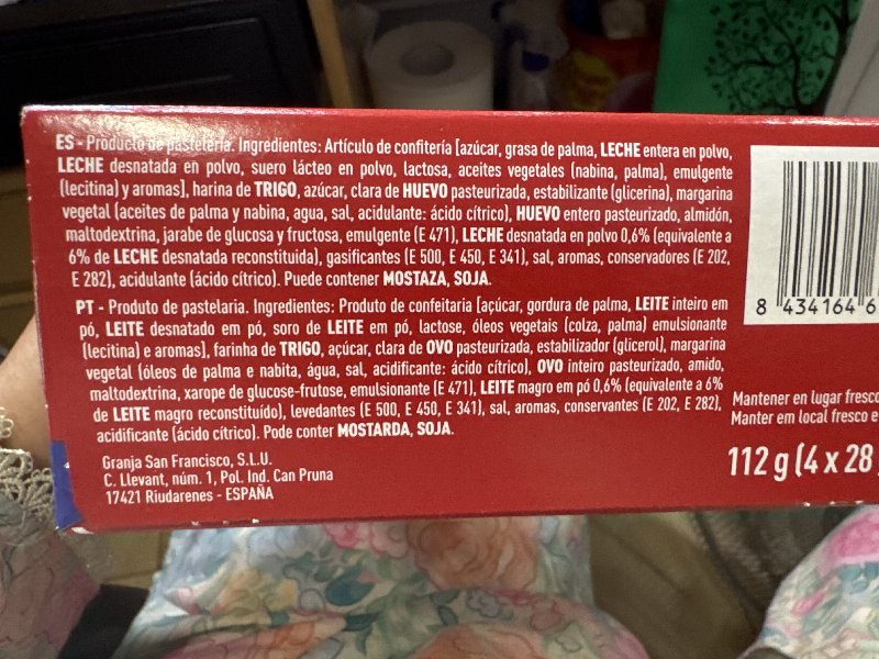 Foto da lista de ingredientes