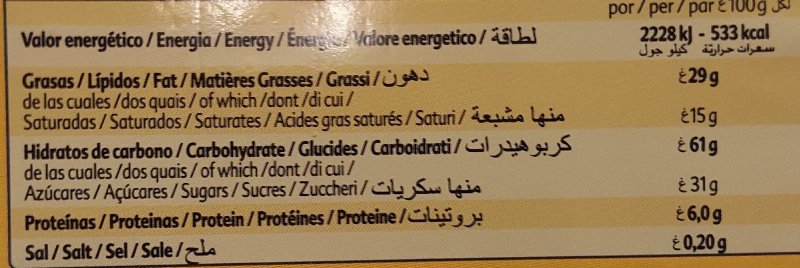 Foto da tabela nutricional