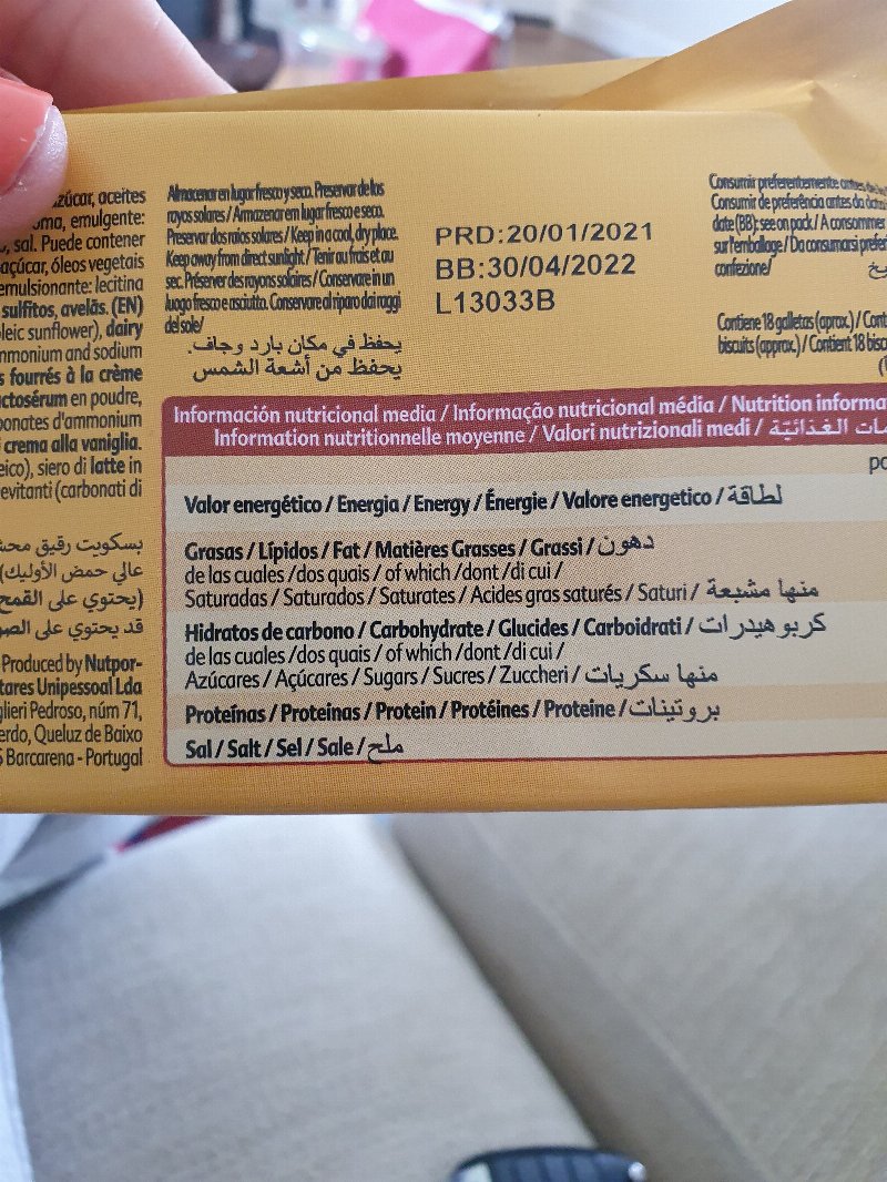 Foto da lista de ingredientes