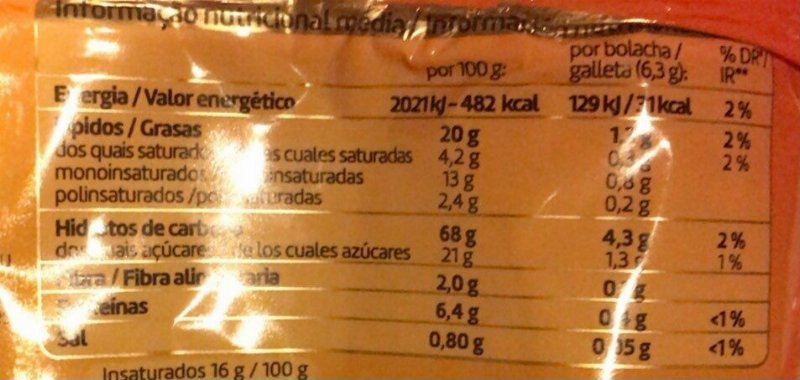 Foto da tabela nutricional