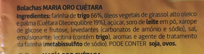 Foto da lista de ingredientes