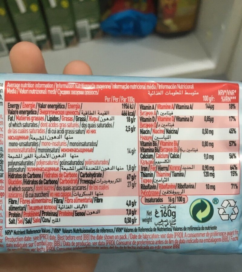 Foto da tabela nutricional