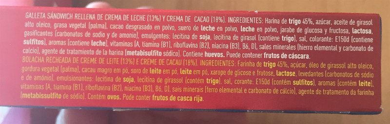 Foto da lista de ingredientes