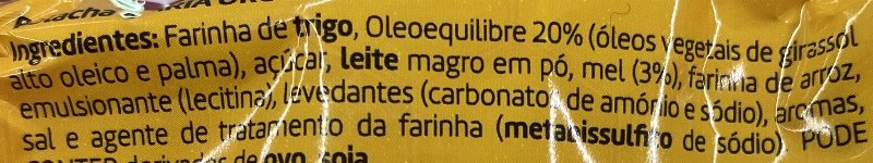 Foto da lista de ingredientes