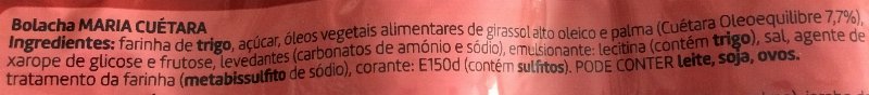 Foto da lista de ingredientes