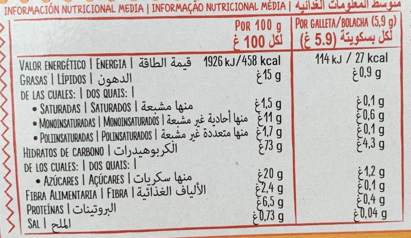 Foto da tabela nutricional