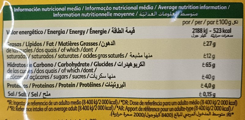 Foto da tabela nutricional