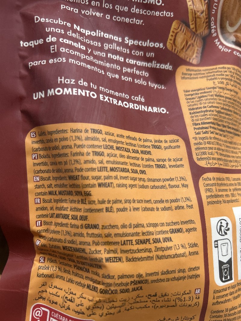 Foto da lista de ingredientes