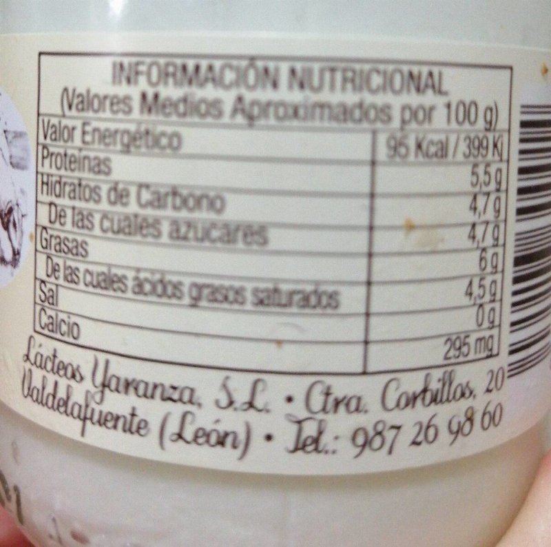 Foto da tabela nutricional