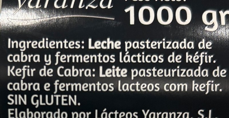 Foto da lista de ingredientes