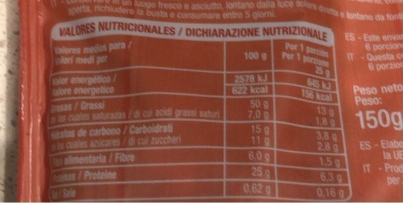 Foto da tabela nutricional