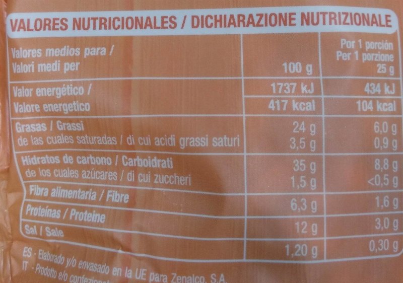 Foto da tabela nutricional