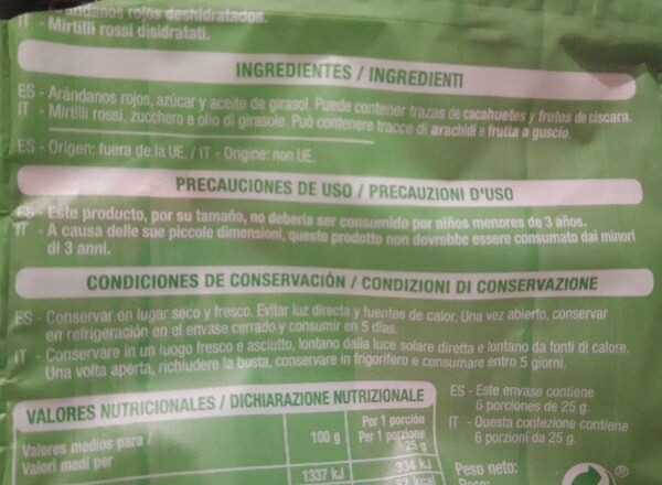 Foto da lista de ingredientes