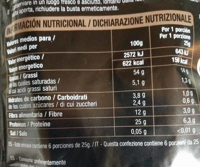 Foto da tabela nutricional