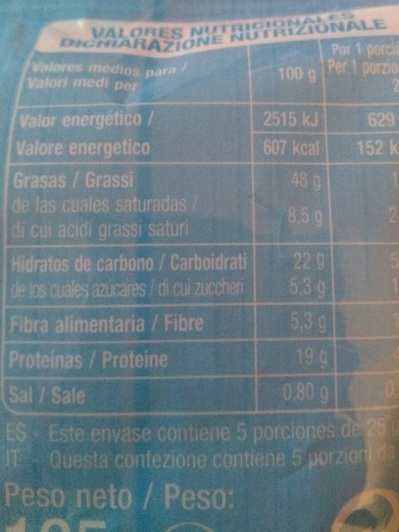 Foto da tabela nutricional