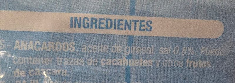 Foto da lista de ingredientes