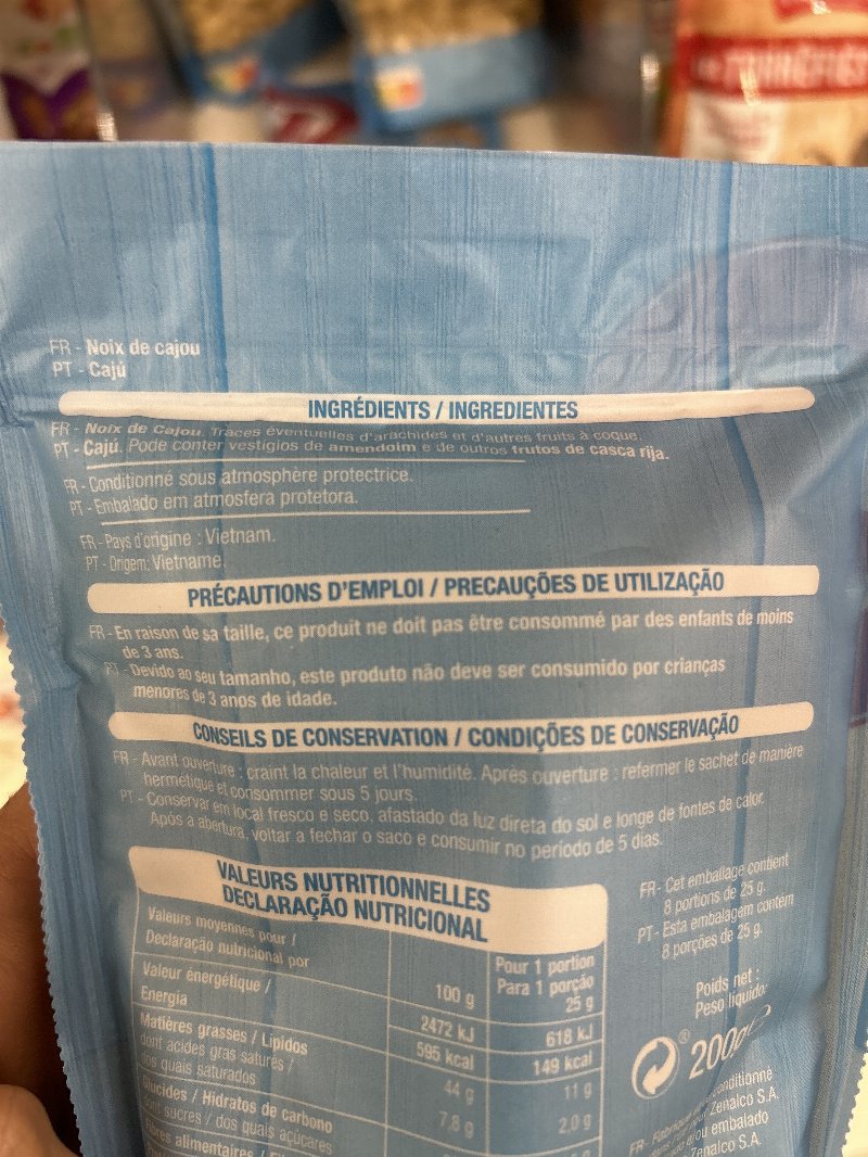 Foto da lista de ingredientes