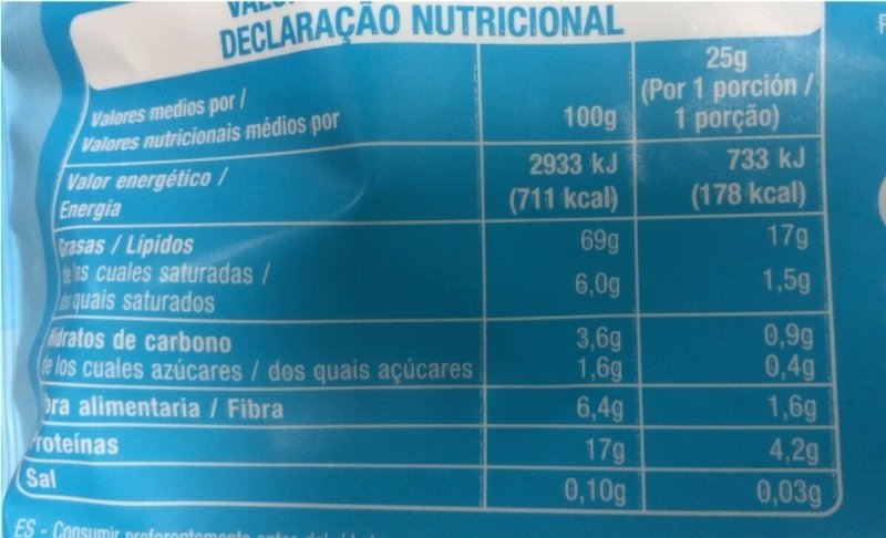 Foto da tabela nutricional