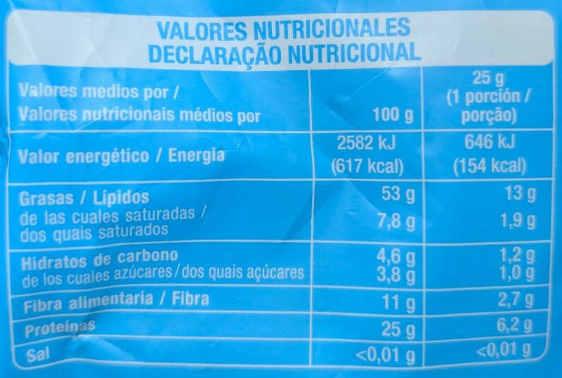 Foto da tabela nutricional