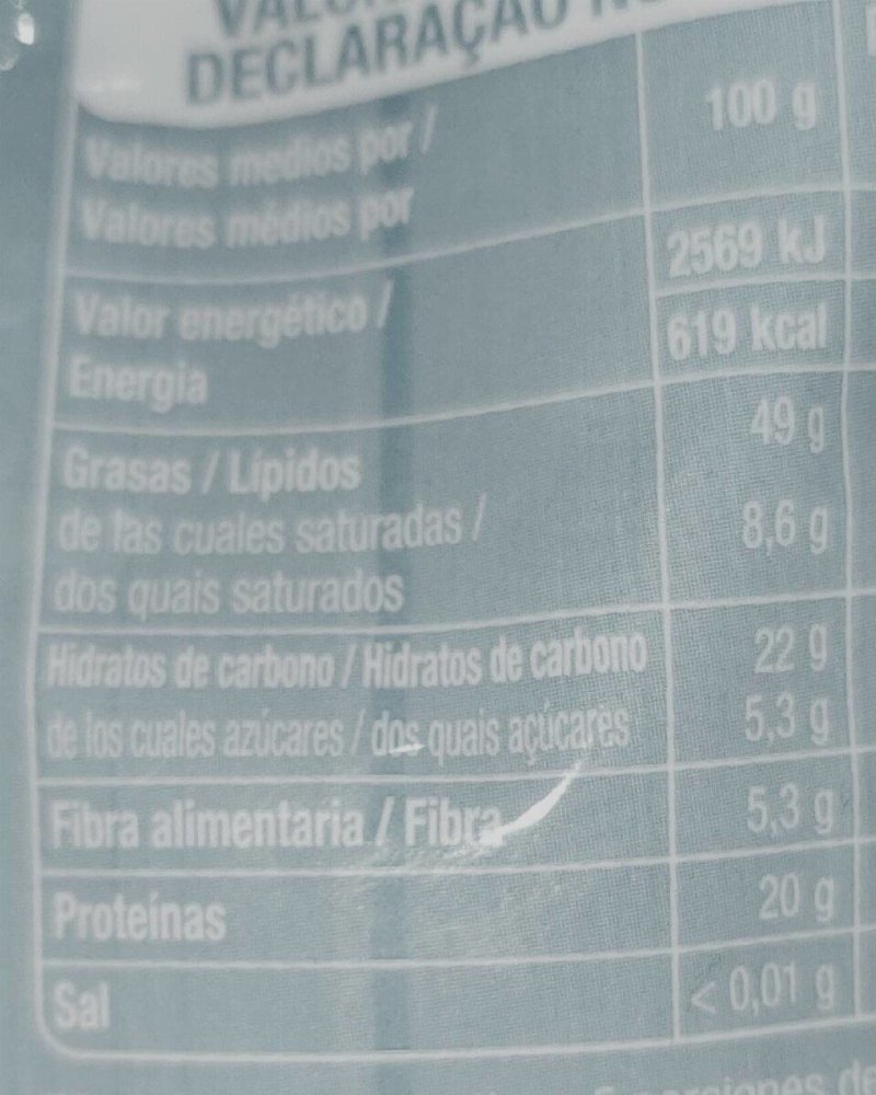 Foto da tabela nutricional