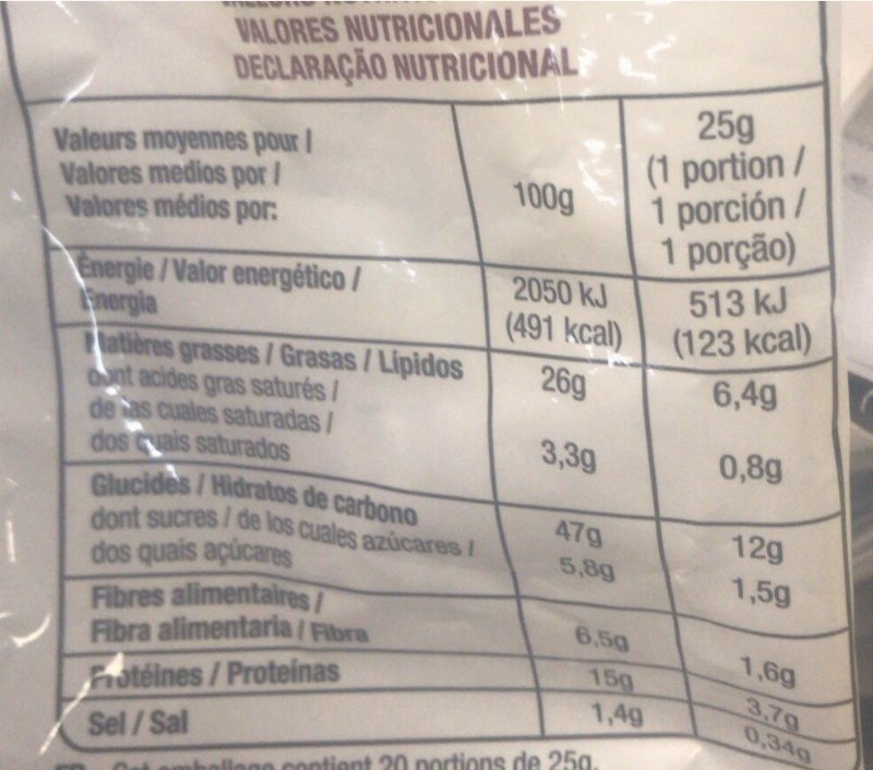 Foto da tabela nutricional