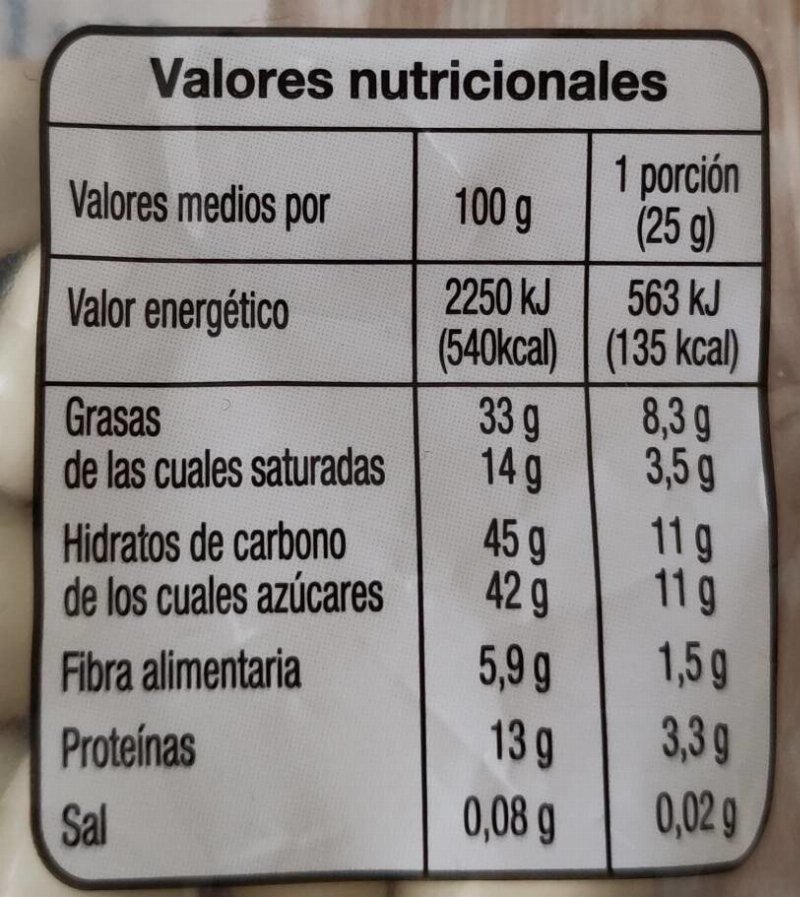 Foto da tabela nutricional