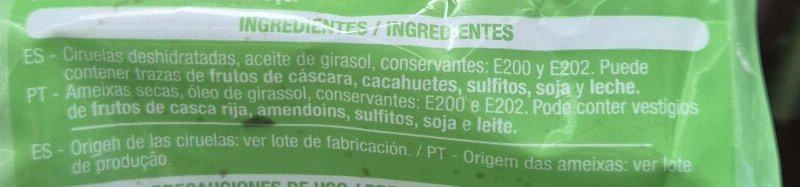 Foto da lista de ingredientes