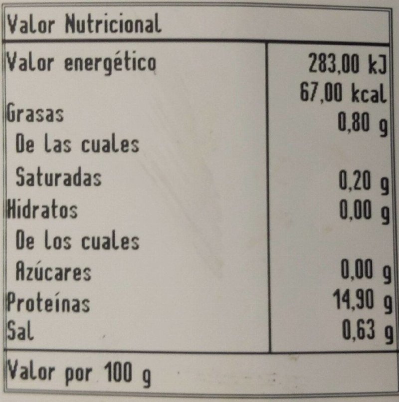 Foto da tabela nutricional