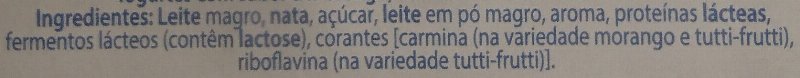 Foto da lista de ingredientes