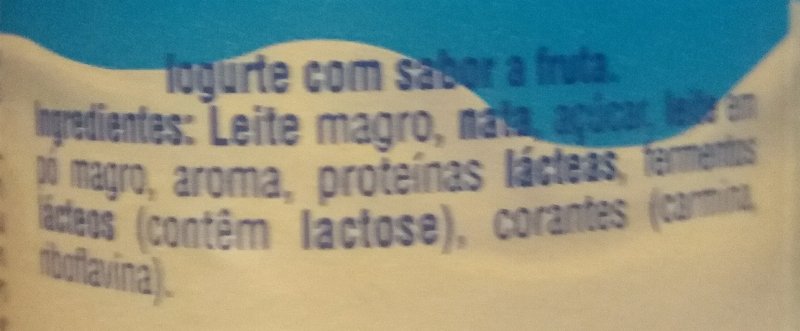 Foto da lista de ingredientes