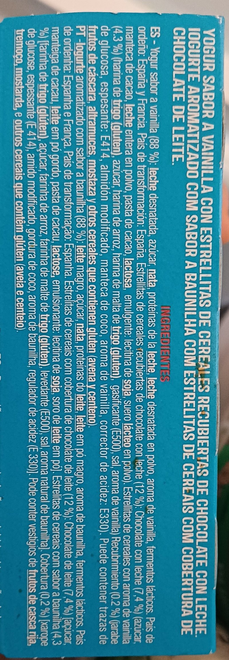 Foto da lista de ingredientes